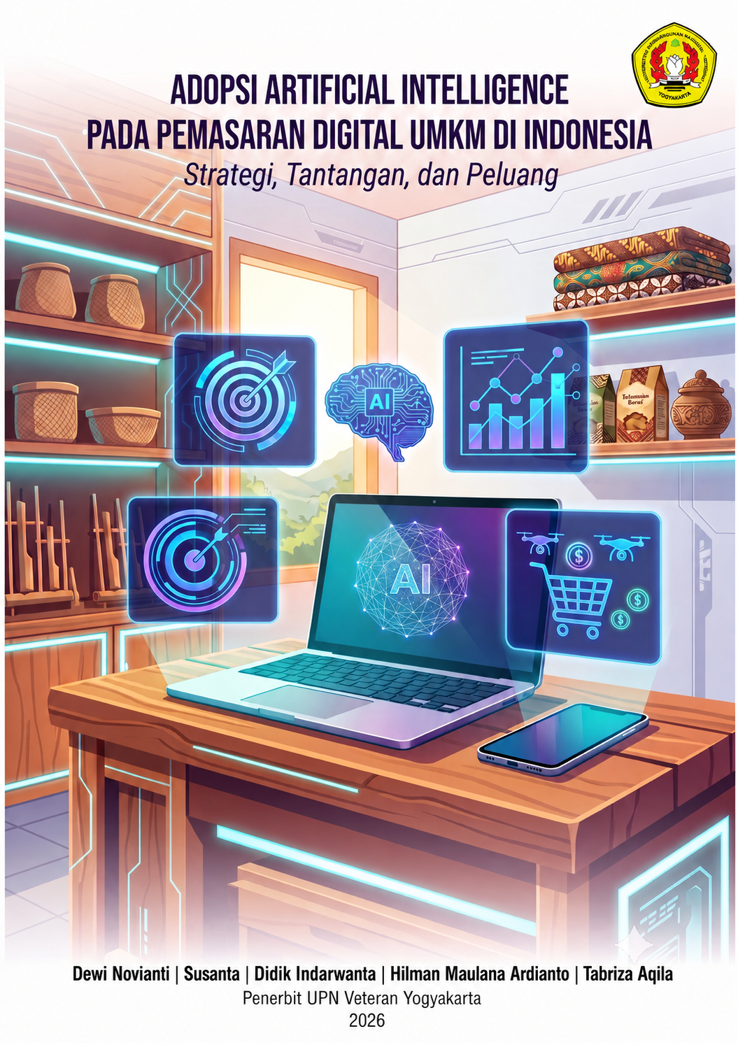 Cover Buku ADOPSI ARTIFICIAL INTELLIGENCE PADA PEMASARAN DIGITAL UMKM DI INDONESIA Strategi, Tantangan, dan Peluang